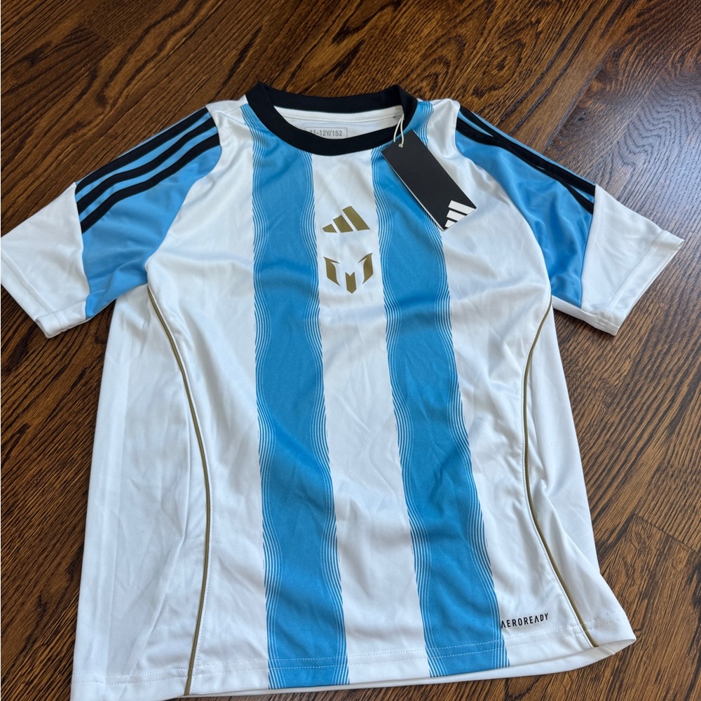 Adidas Sky Blue and White Striped Jersey